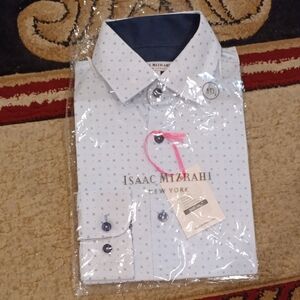 Isaac Mizrahi Light Blue Micro-Print Dress Shirt